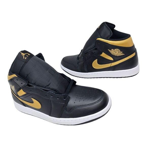 Nike Air Jordan 1 Mid Black Metallic Gold White DQ8426-071 Men's Size 12 - Picture 4 of 10